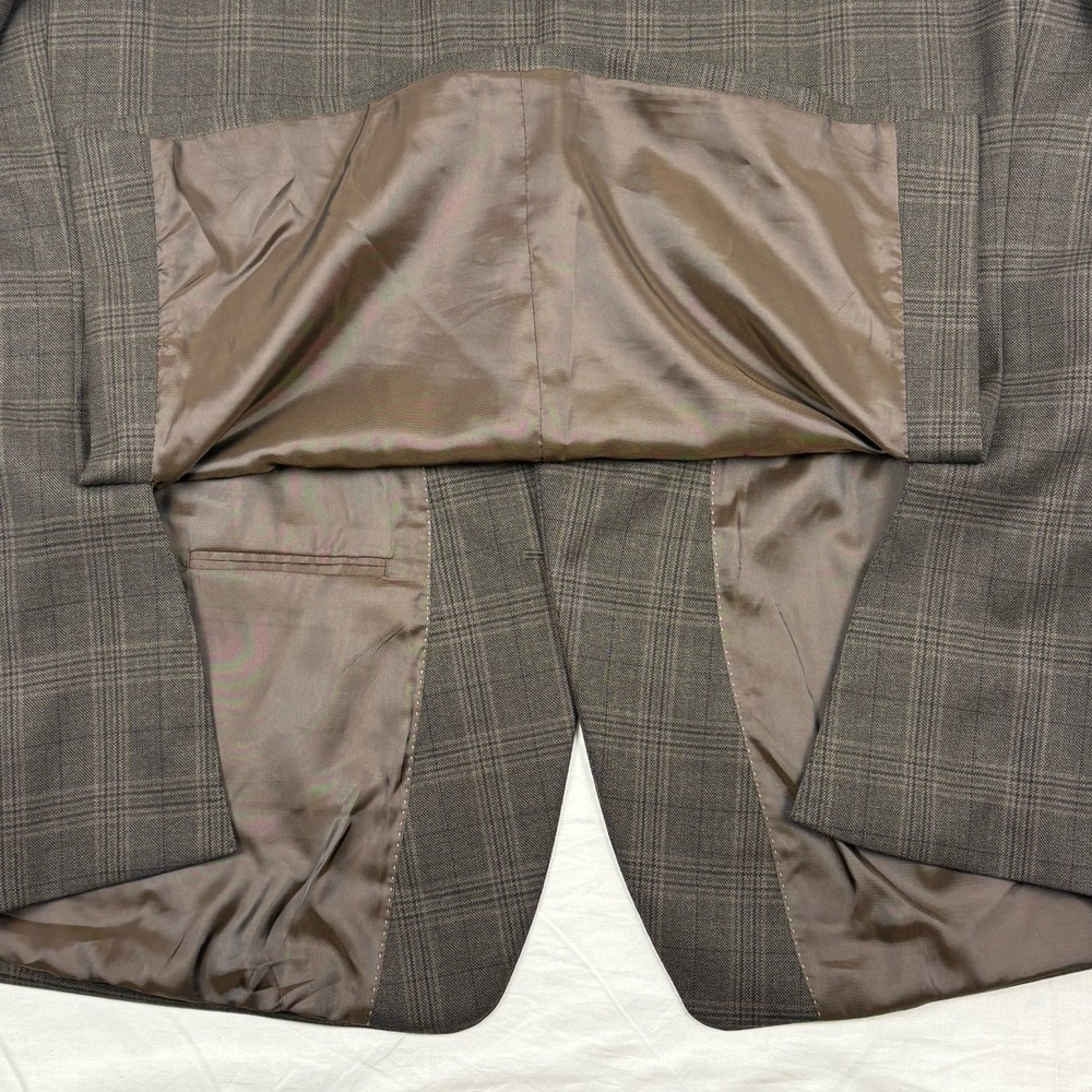 Joseph Abboud Glen Plaid Wool Blazer 54R Brown Purple Windowpane Sport Coat - Picture 11 of 13